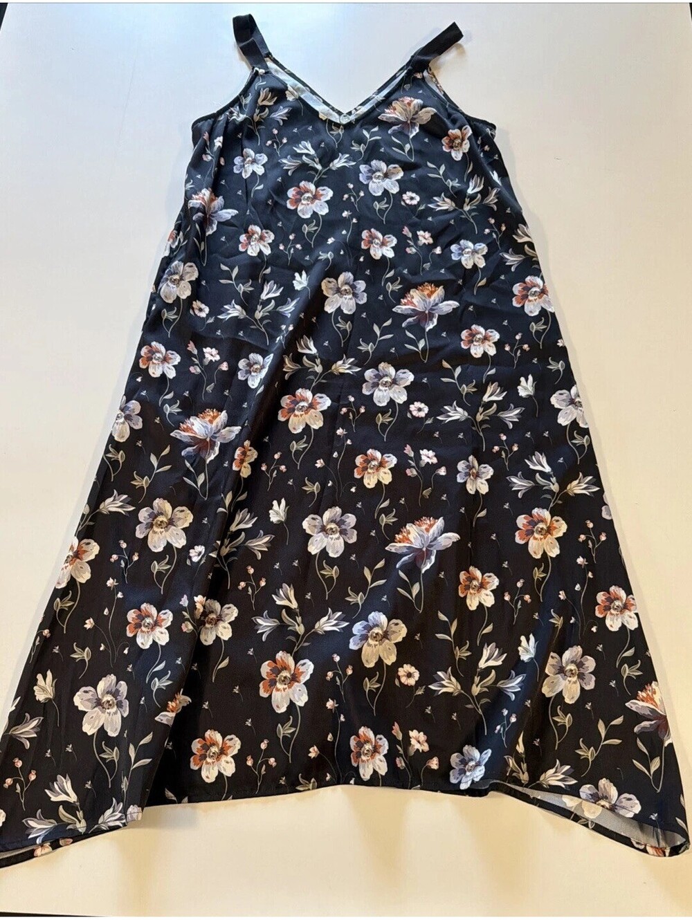 Margaret O’Leary Floral Slip Dress Medium Black A-Line Adjustable Strap Midi